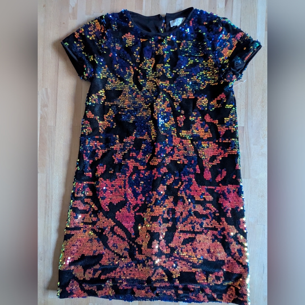 HAYDEN GIRLS girl's reversible sequin velvet mini shift dress L Taylor Swift